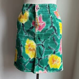 Anthropologie Floral Hand-Painted Print Mini Skirt Green Multicolor Size 27